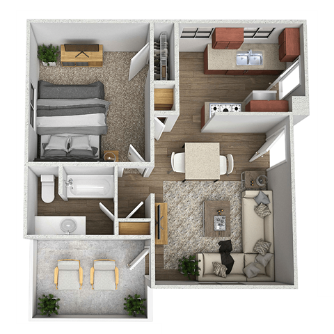 a floor plan of our studio apartments at university gardens in tempe, az